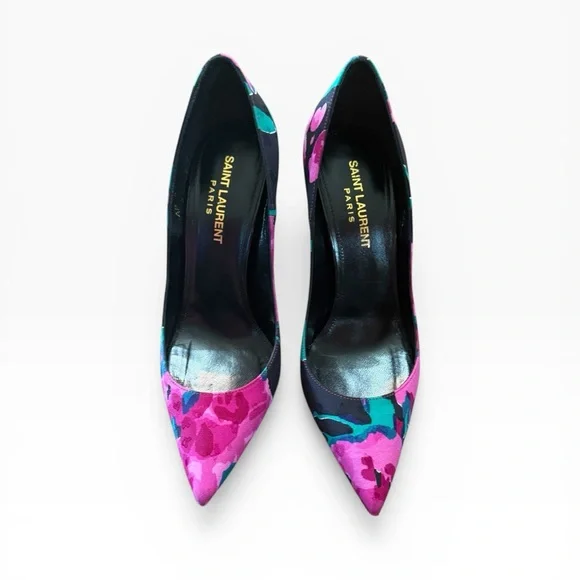 Saint Laurent Zoe Floral Print Fabric Pointed Toe Pumps EU 36.5 US 6.5 - Picture 5 of 14